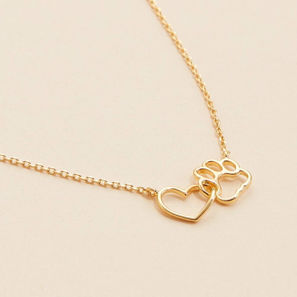 Gold Dip Heart & Paw Charm Short Necklace