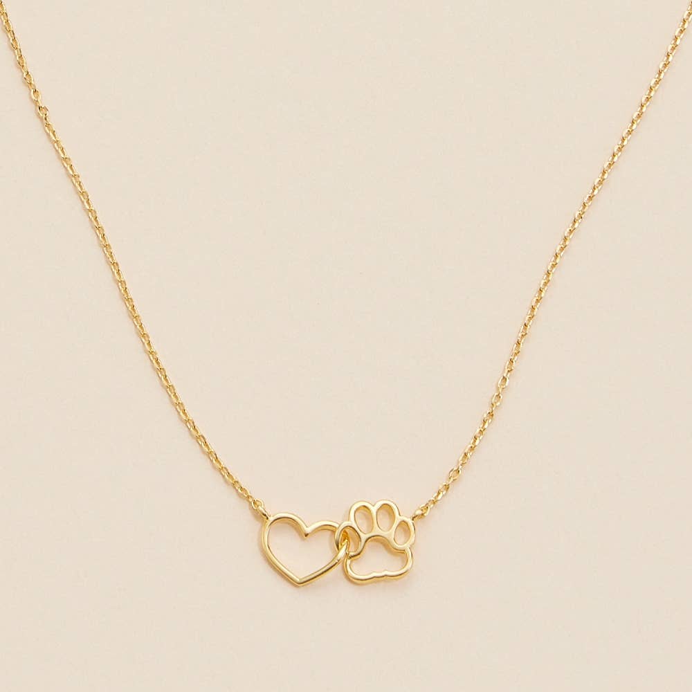 Gold Dip Heart & Paw Charm Short Necklace