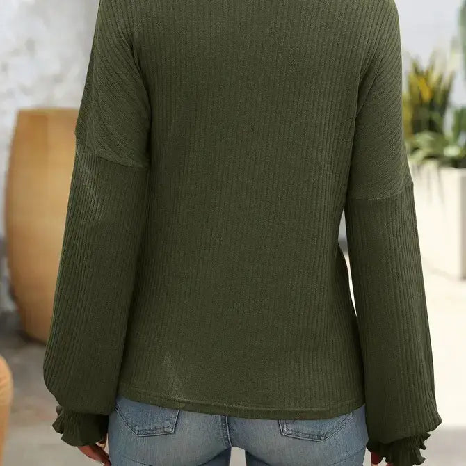 Relaxed Fit Casual Ribbed Long-Sleeve Sweater