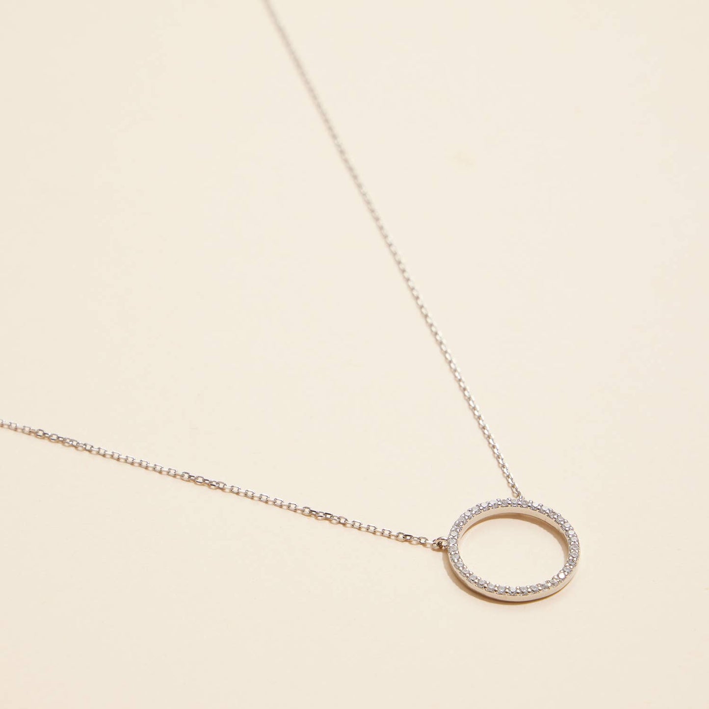 Gold Circle Pendant Necklace with CZ Accents