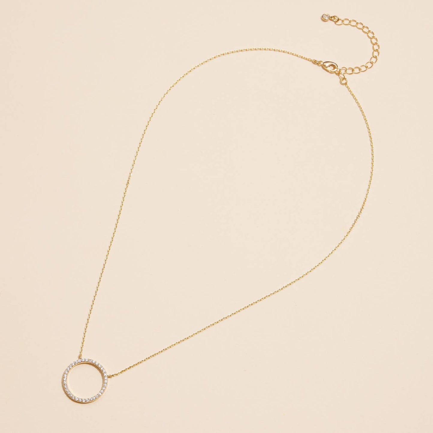 Gold Circle Pendant Necklace with CZ Accents