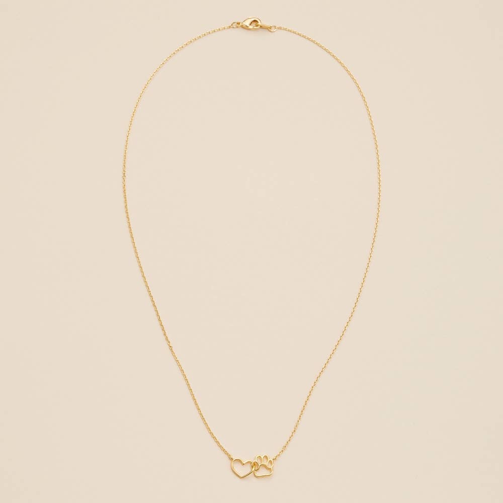 Gold Dip Heart & Paw Charm Short Necklace