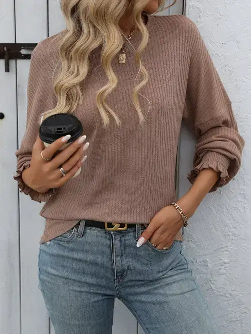 Relaxed Fit Casual Ribbed Long-Sleeve Sweater