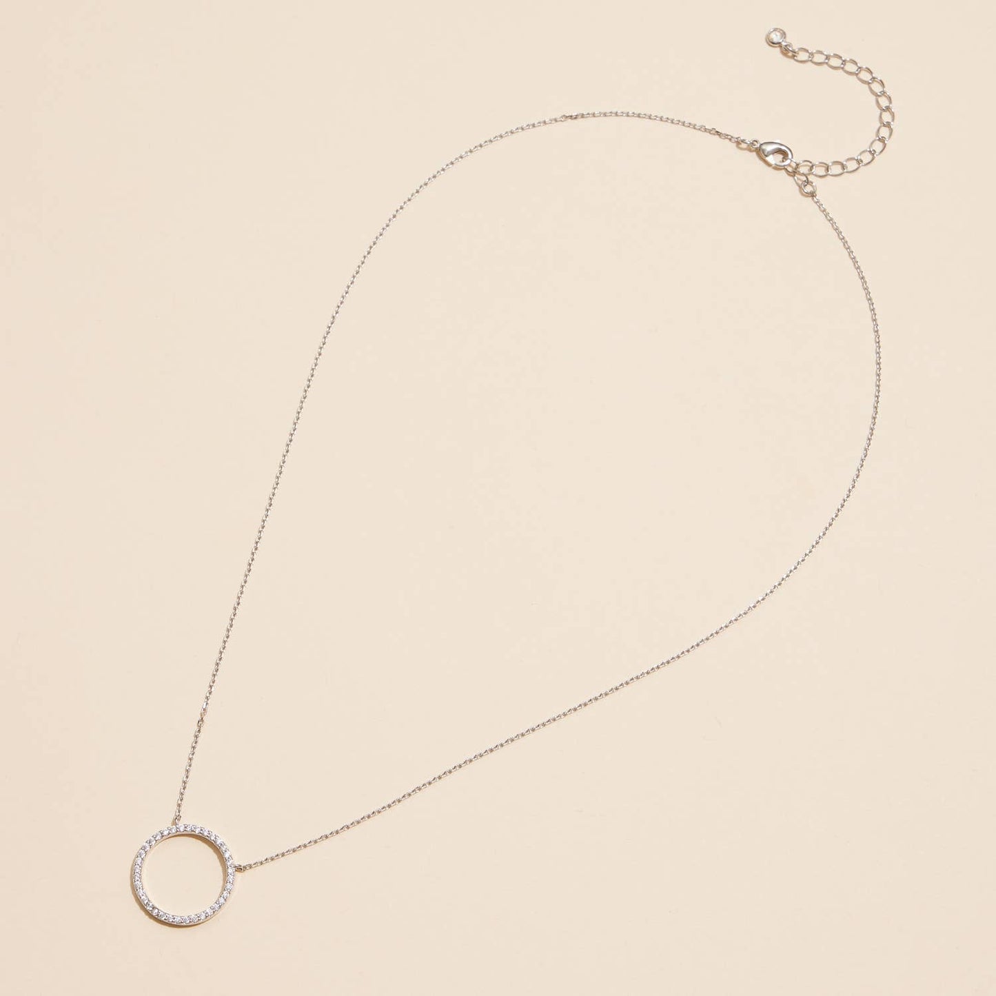 Gold Circle Pendant Necklace with CZ Accents