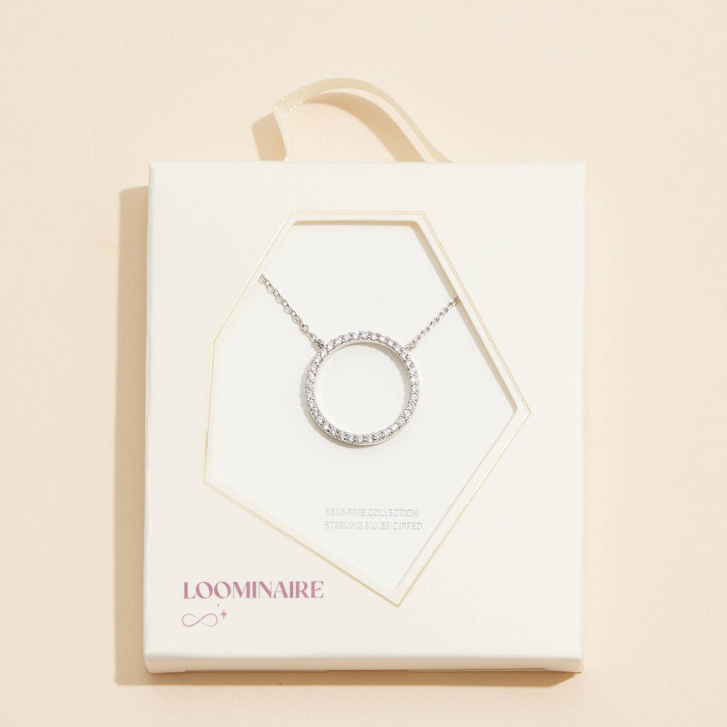 Gold Circle Pendant Necklace with CZ Accents