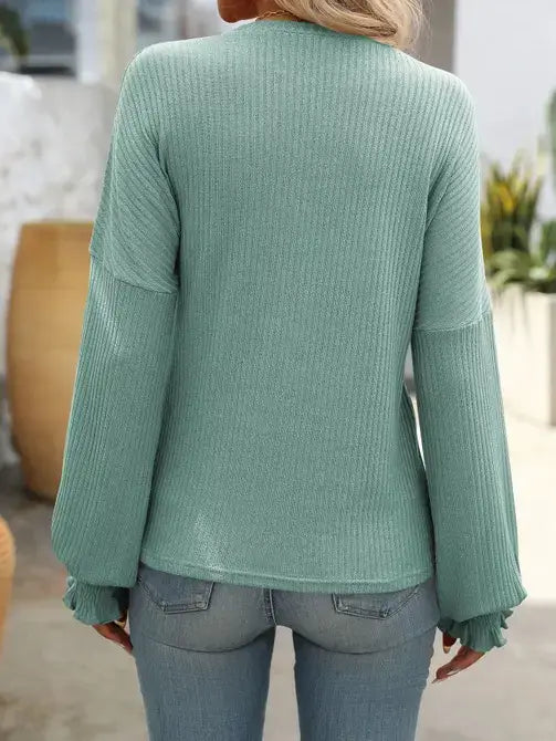 Relaxed Fit Casual Ribbed Long-Sleeve Sweater