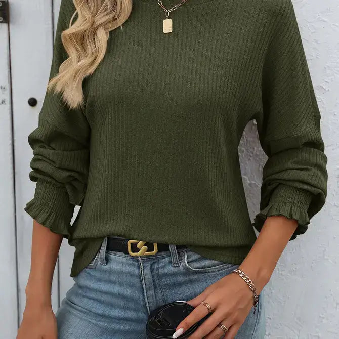 Relaxed Fit Casual Ribbed Long-Sleeve Sweater