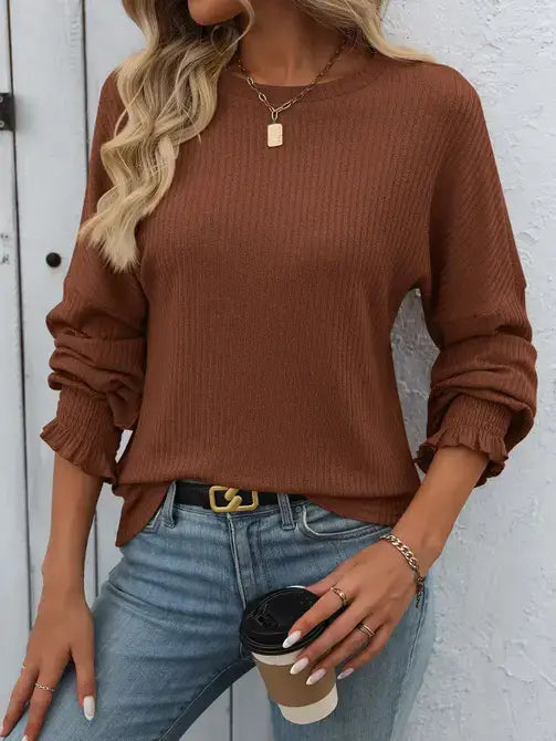 Relaxed Fit Casual Ribbed Long-Sleeve Sweater