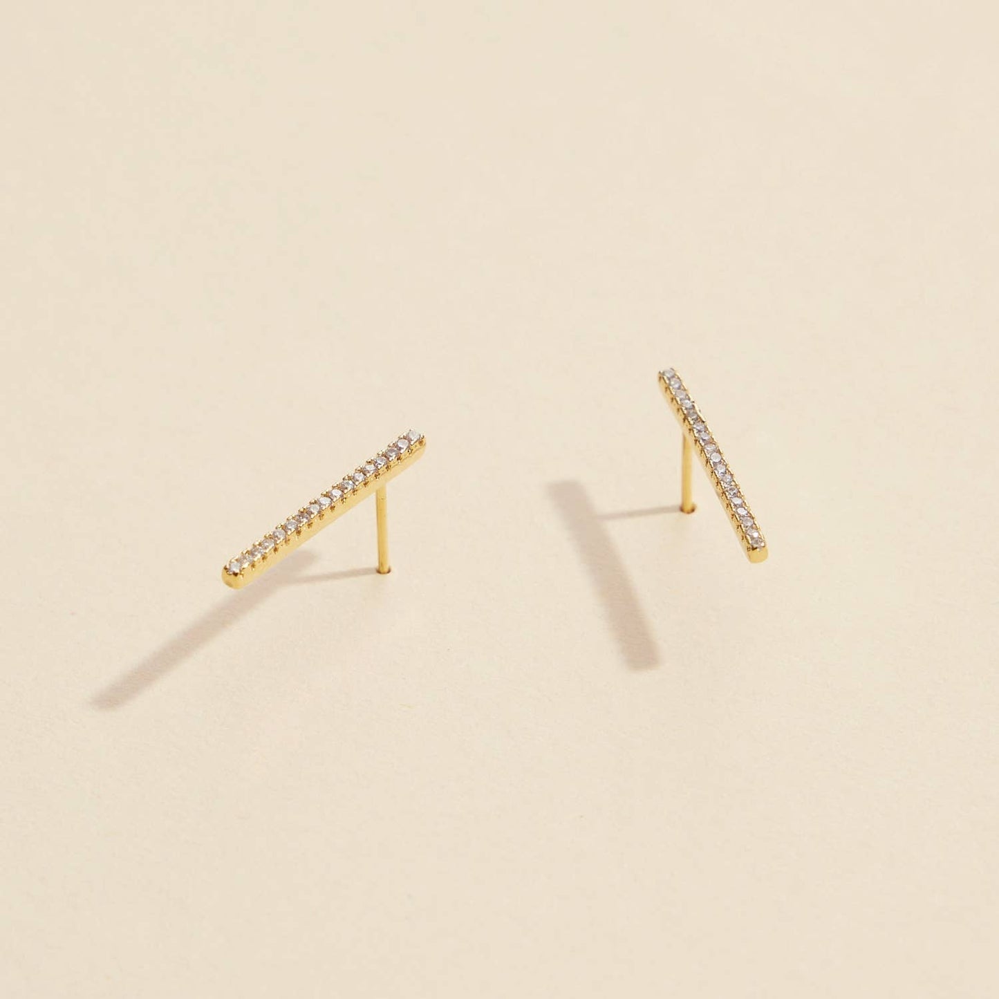 Bar Rhinestones Gold Dip Stud Earrings