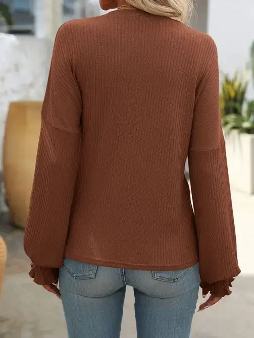 Relaxed Fit Casual Ribbed Long-Sleeve Sweater