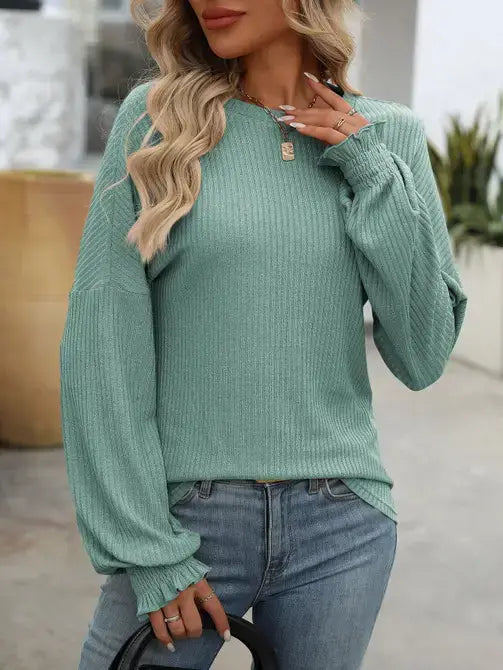 Relaxed Fit Casual Ribbed Long-Sleeve Sweater