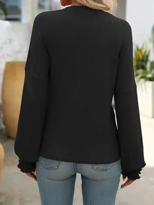 Relaxed Fit Casual Ribbed Long-Sleeve Sweater