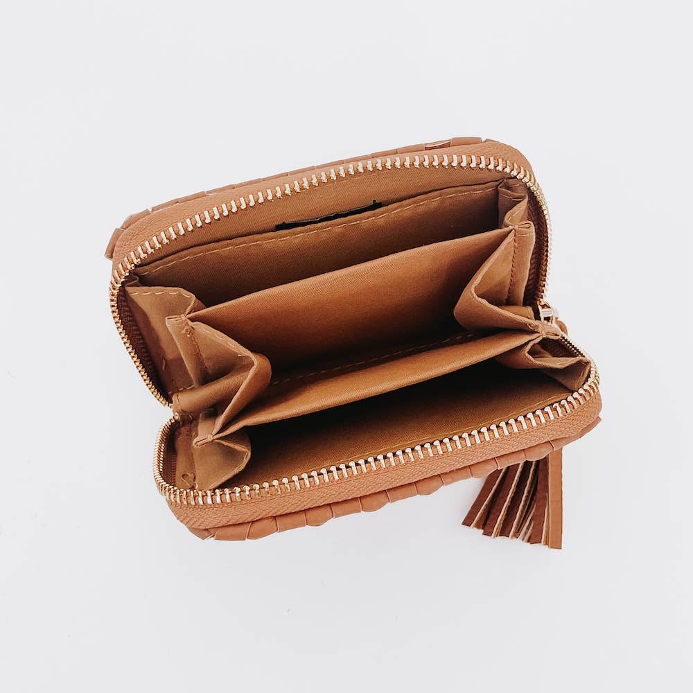 Wynona Woven Wallet: Checkered Brown