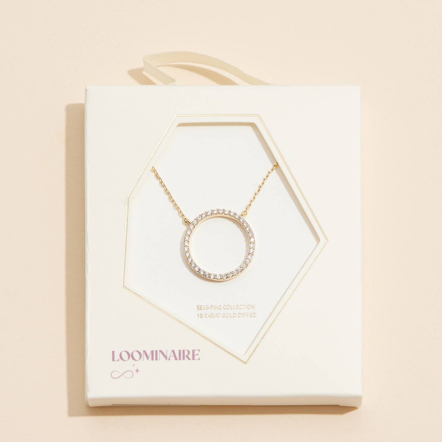 Gold Circle Pendant Necklace with CZ Accents