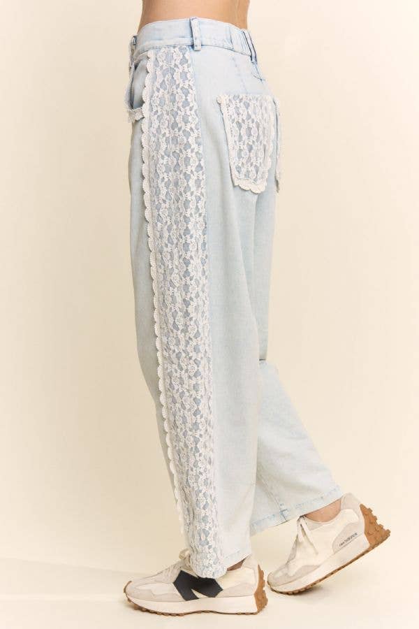 HR Lace-Trim Baggy Jeans