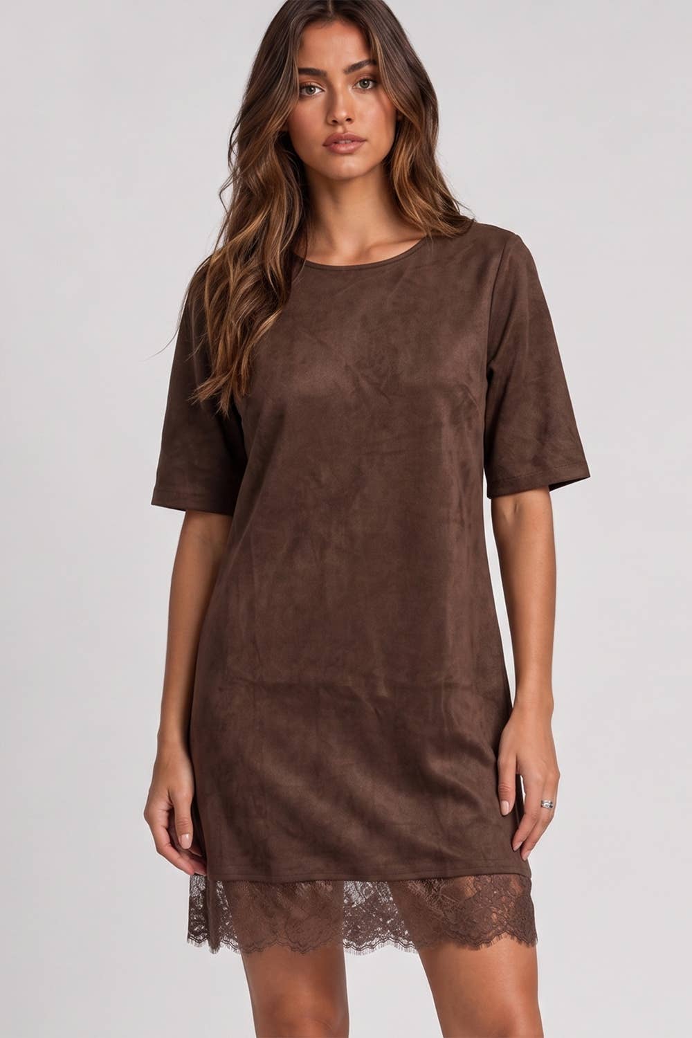 Suede Lace Hem Dress