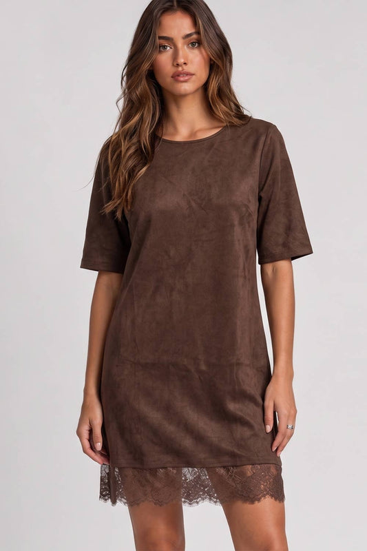 Suede Lace Hem Dress