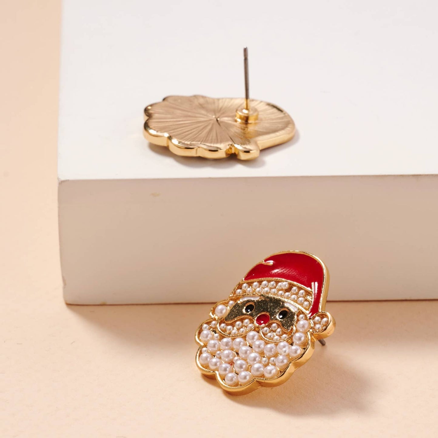 Christmas Santa Claus Pearls Stud Earrings