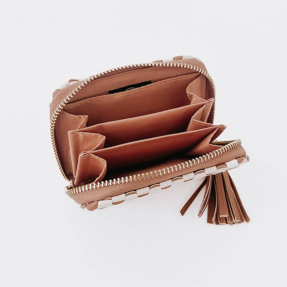 Wynona Woven Wallet: Checkered Brown