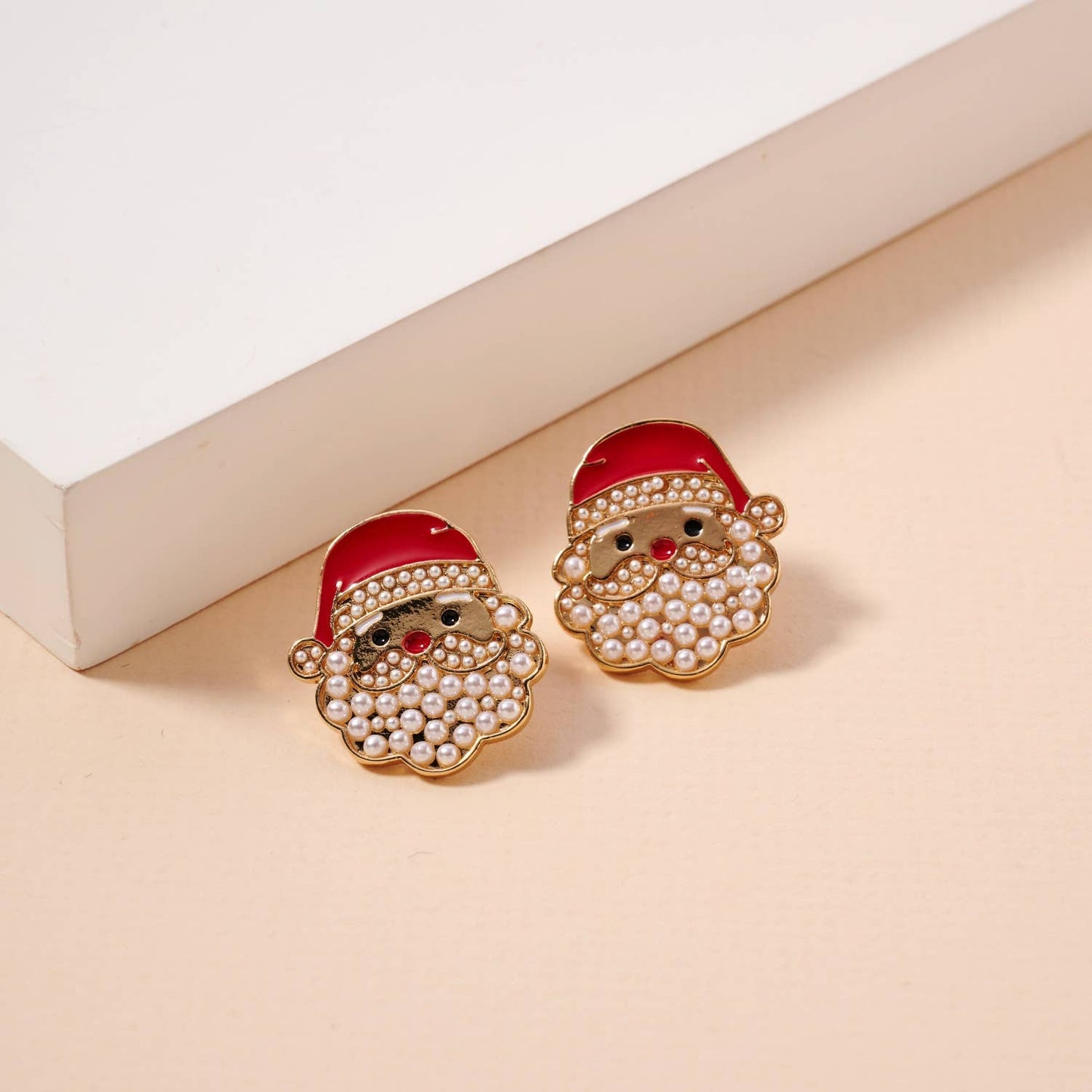 Christmas Santa Claus Pearls Stud Earrings