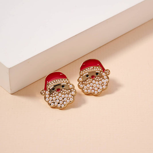 Christmas Santa Claus Pearls Stud Earrings
