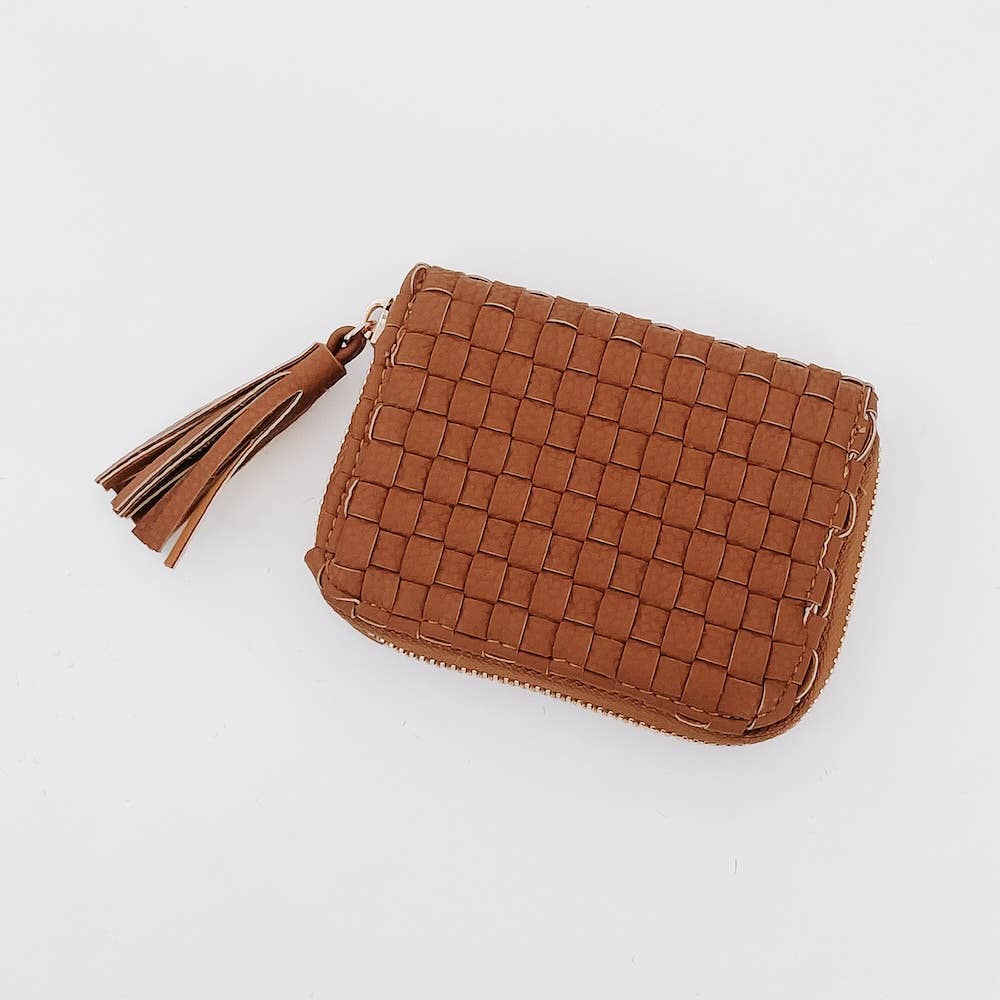 Wynona Woven Wallet: Checkered Brown