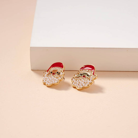 Christmas Santa Claus Pearls Stud Earrings