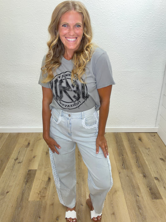 HR Lace-Trim Baggy Jeans