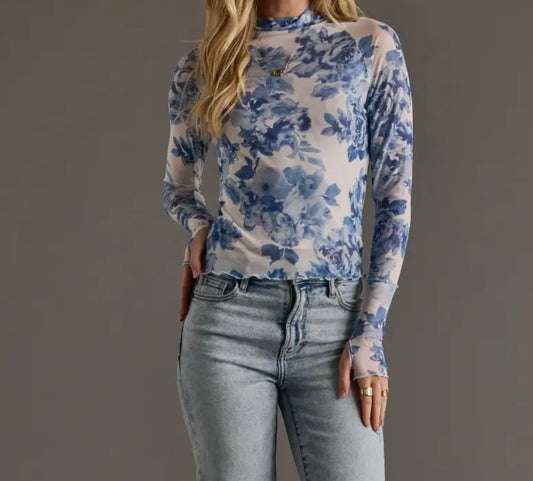 Blue & White Mesh Top