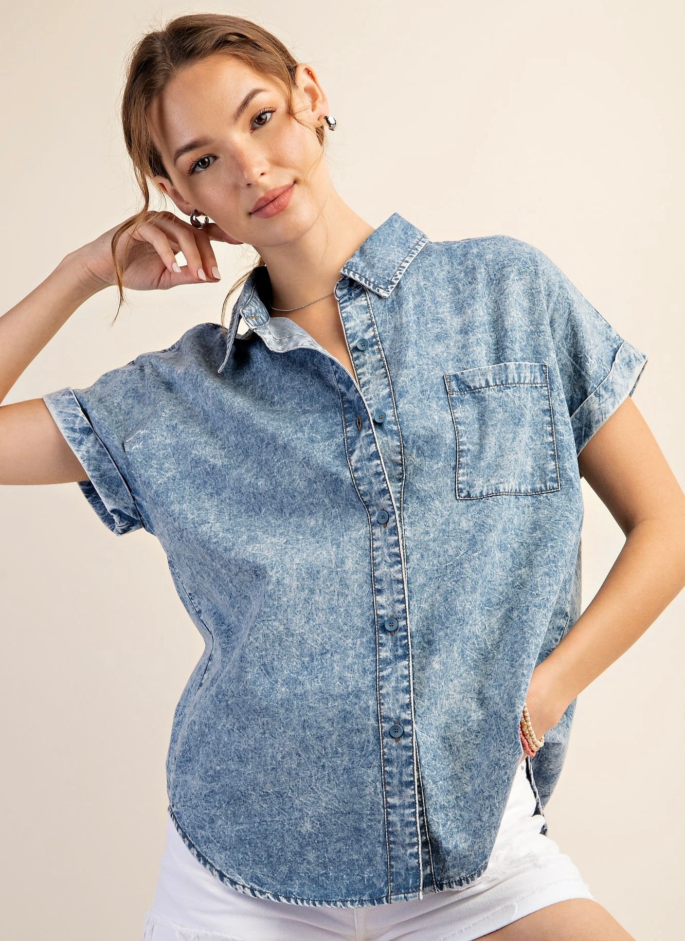 Denim Short Sleeve Top