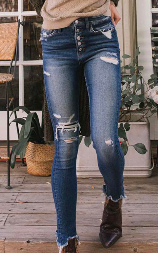 Patched Button Up High Rise Skinnies